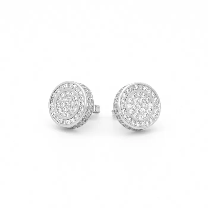 Iced Out 12mm Round Stud Earrings Silver Glitters Earrings