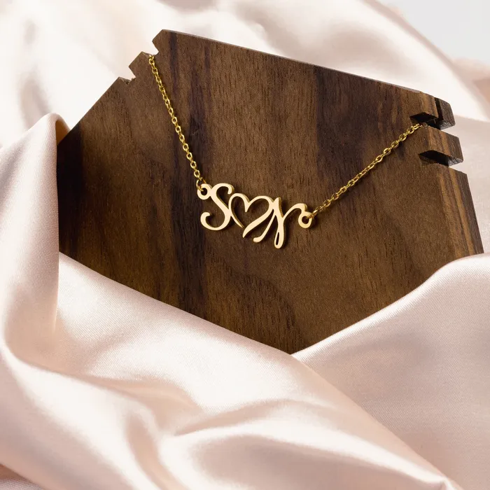 Initials Heart Custom Name Necklace teelaunch Necklaces