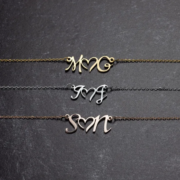 Initials Heart Custom Name Necklace teelaunch Necklaces