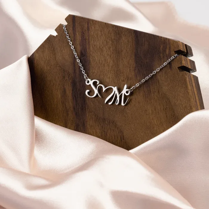 Initials Heart Custom Name Necklace teelaunch Necklaces