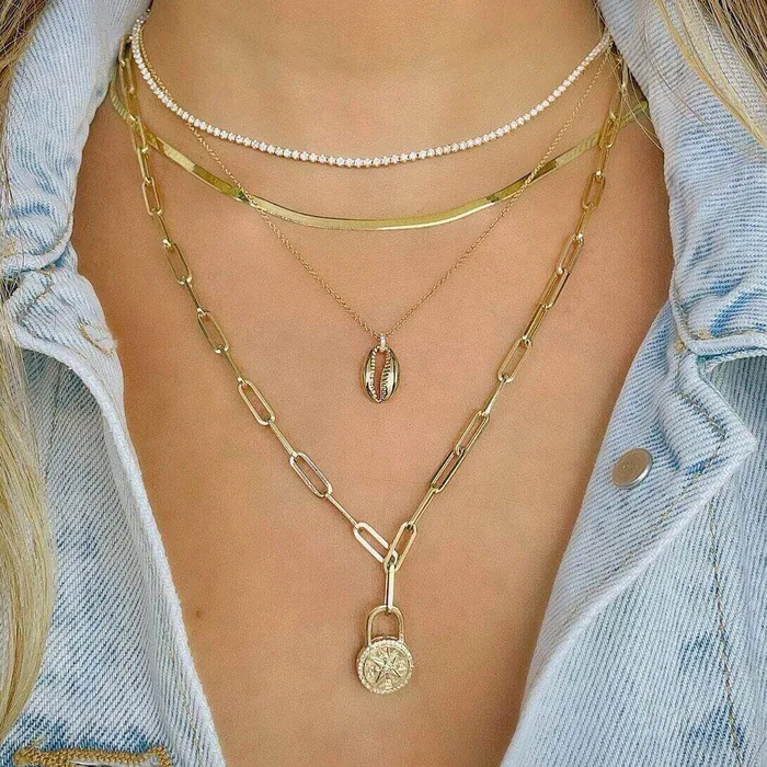 Izakov Diamonds Fine Jewelry 14K Gold Cowrie Shell Diamond Necklace Charm Necklaces