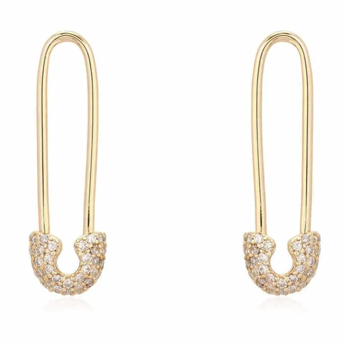 Izakov Diamonds Fine Jewelry 14K Gold Diamond Small Safety Pin Earrings Earrings Izakov Diamonds Fine Jewelry 14K Gold Diamond Small Safety Pin Earrings Earrings