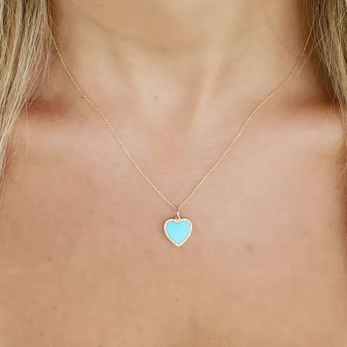 Izakov Diamonds Fine Jewelry 14K Gold Gemstone Heart Diamond Necklace Charm Necklaces