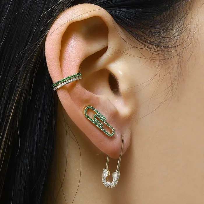 Izakov Diamonds Fine Jewelry Earrings 14K Gold Diamond Micro Pave Medium Safety Pin Earrings