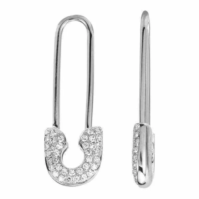 Izakov Diamonds Fine Jewelry Earrings 14K Gold Diamond Micro Pave Medium Safety Pin Earrings
