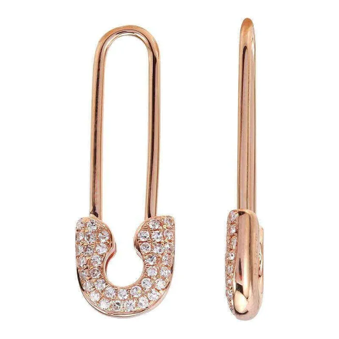 Izakov Diamonds Fine Jewelry Earrings 14K Gold Diamond Micro Pave Medium Safety Pin Earrings