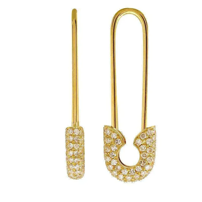 Izakov Diamonds Fine Jewelry Earrings 14K Gold Medium Micro Pave Diamond Safety Pin Earrings Izakov Diamonds Fine Jewelry Earrings 14K Gold Medium Micro Pave Diamond Safety Pin Earrings