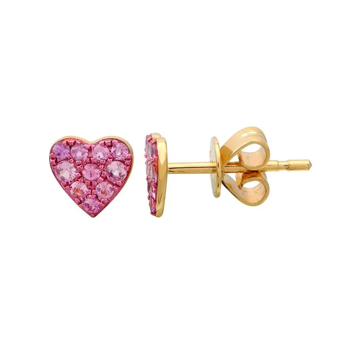 Izakov Diamonds Fine Jewelry Earrings 14K Gold Micro Pave Gemstone Heart Button Earrings Izakov Diamonds Fine Jewelry Earrings 14K Gold Micro Pave Gemstone Heart Button Earrings
