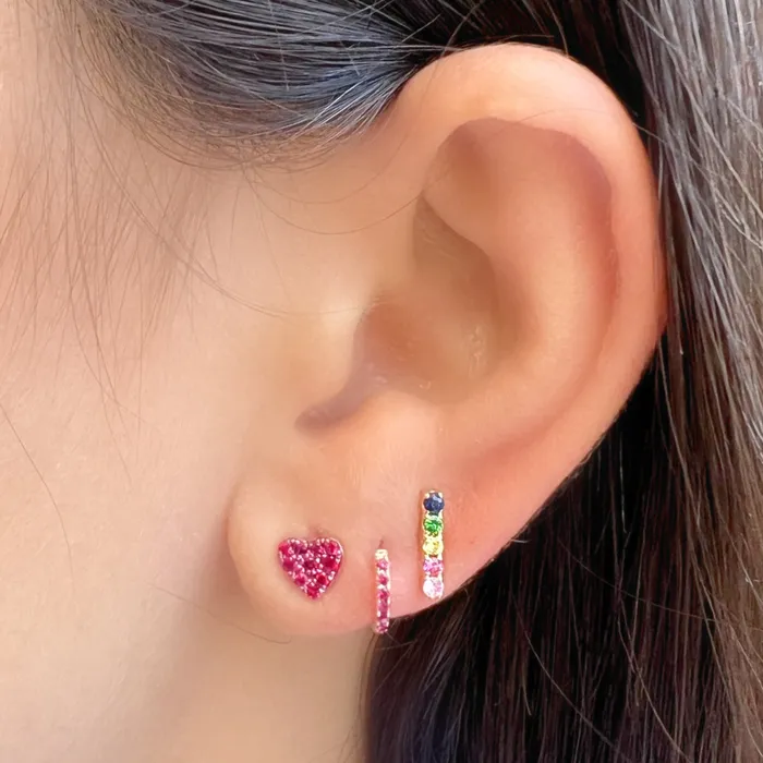 Izakov Diamonds Fine Jewelry Earrings 14K Gold Micro Pave Gemstone Heart Button Earrings