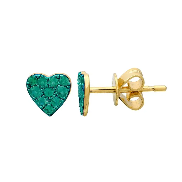 Izakov Diamonds Fine Jewelry Earrings 14K Gold Micro Pave Gemstone Heart Button Earrings