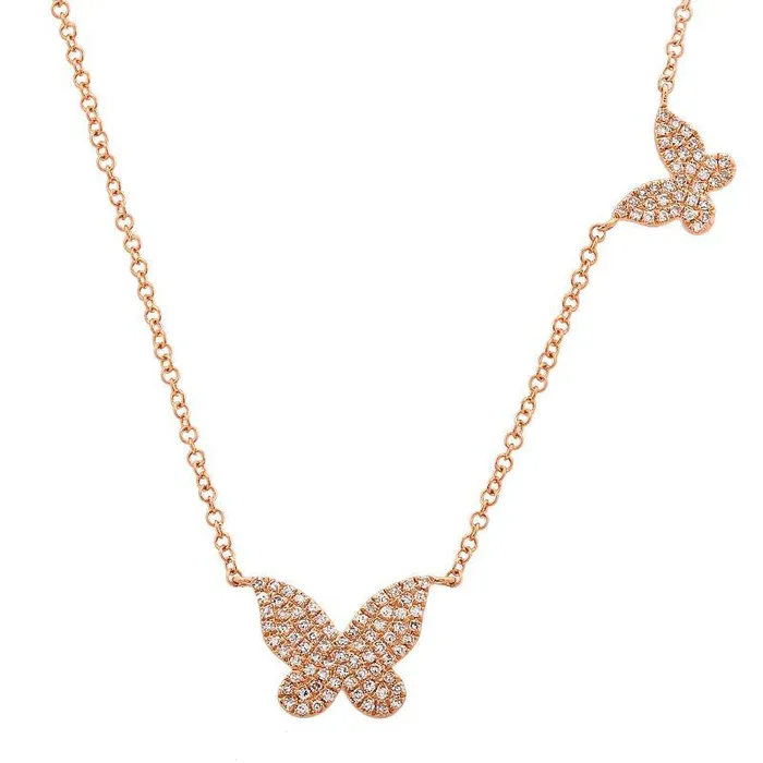 Izakov Diamonds Fine Jewelry Necklaces 14K Gold Diamond Pave Papillon Butterflies Duo Necklace Izakov Diamonds Fine Jewelry Necklaces 14K Gold Diamond Pave Papillon Butterflies Duo Necklace