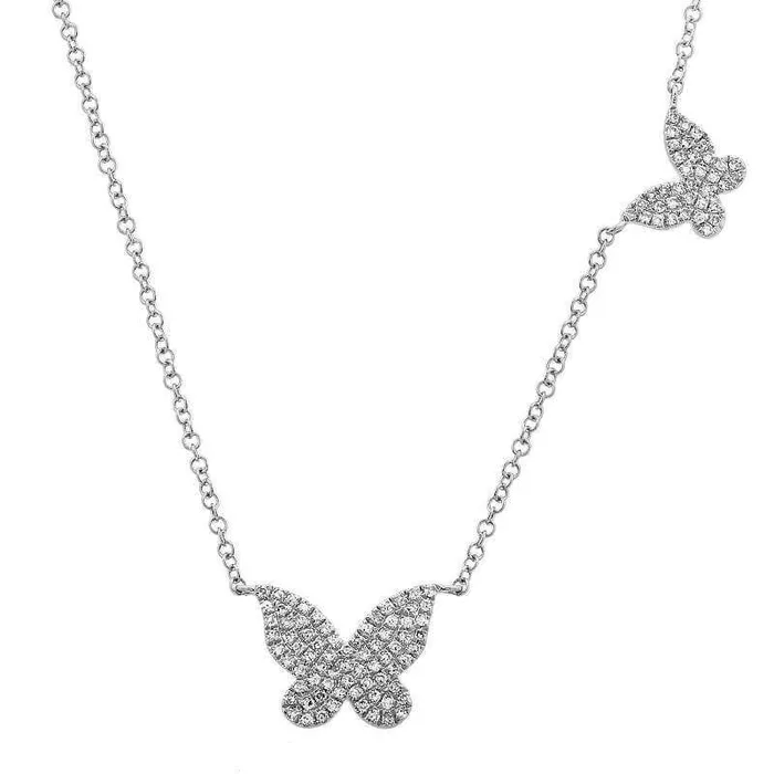 Izakov Diamonds Fine Jewelry Necklaces 14K Gold Diamond Pave Papillon Butterflies Duo Necklace