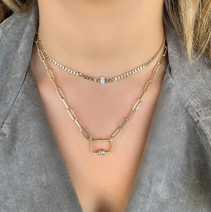 Izakov Diamonds Fine Jewelry Necklaces 14K Gold Open End Paper Clip Link Chain Necklace