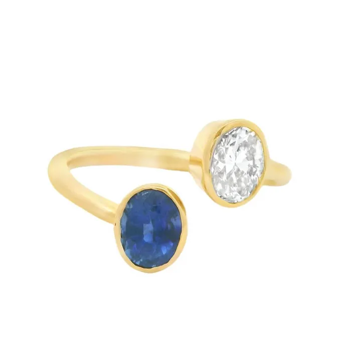 Izakov Diamonds Fine Jewelry Rings 18K Gold Toi et Moi Oval Diamond Sapphire Wrap Ring Izakov Diamonds Fine Jewelry Rings 18K Gold Toi et Moi Oval Diamond Sapphire Wrap Ring