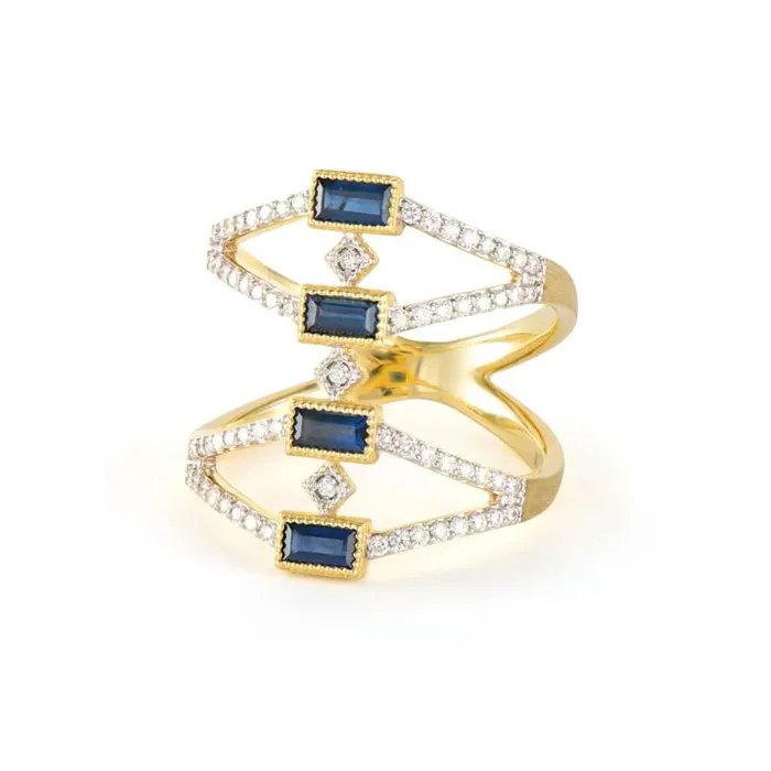 JUDE FRANCES JEWELS Rings Lisse Kite and Baguette Open Ring