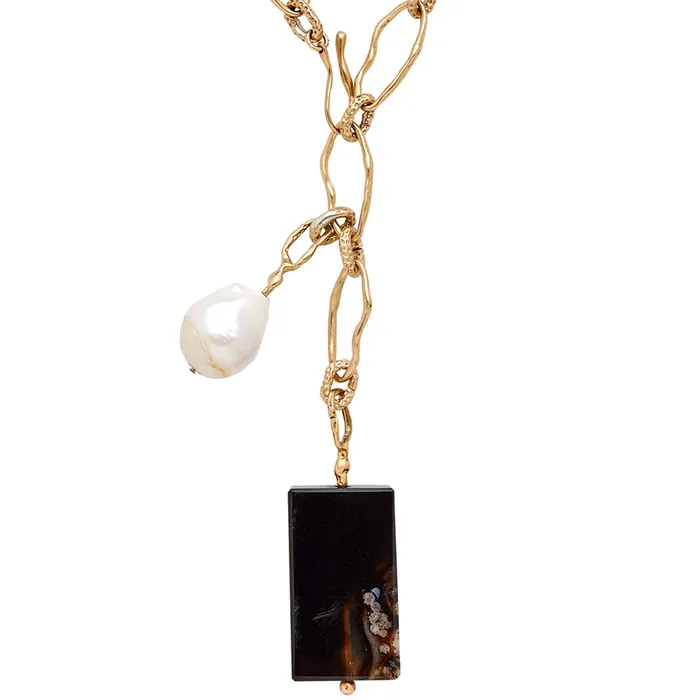 Julie Cohn Design Necklaces PERLA TABLET BRONZE PEARL NECKLACE