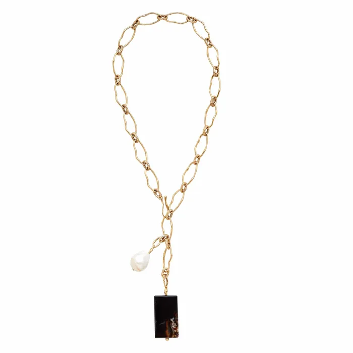 Julie Cohn Design Necklaces PERLA TABLET BRONZE PEARL NECKLACE