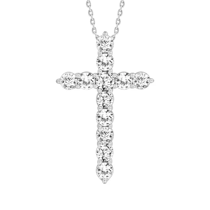 LADIES CROSS PENDANT WITH CHAIN 1CT ROUND DIAMOND 14K WHITE GOLD Ethos Necklaces LADIES CROSS PENDANT WITH CHAIN 1CT ROUND DIAMOND 14K WHITE GOLD Ethos Necklaces
