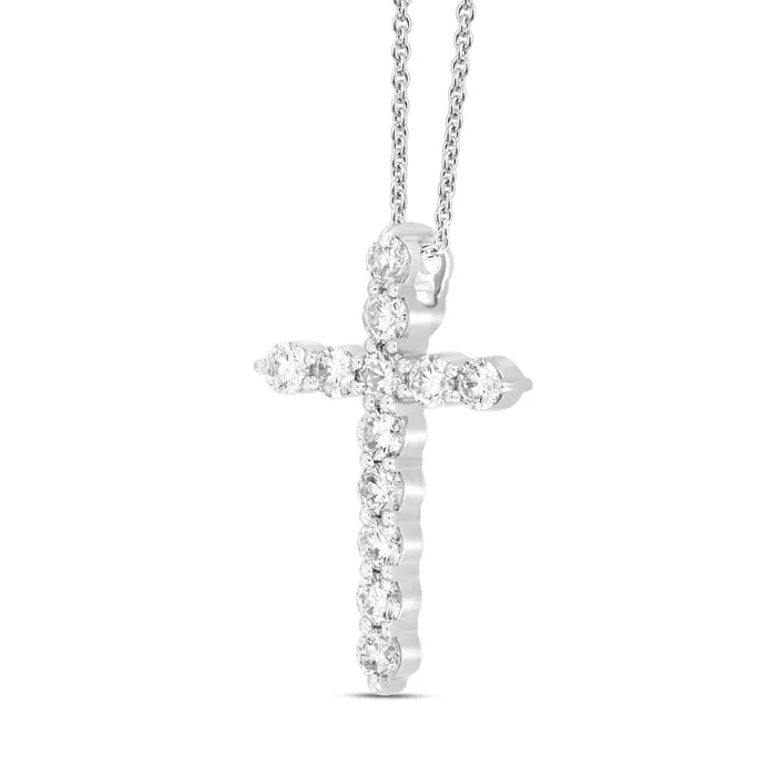 LADIES CROSS PENDANT WITH CHAIN 1CT ROUND DIAMOND 14K WHITE GOLD Ethos Necklaces LADIES CROSS PENDANT WITH CHAIN 1CT ROUND DIAMOND 14K WHITE GOLD Ethos Necklaces
