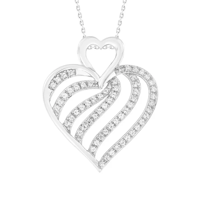 LADIES PENDANT 020CT ROUND DIAMOND 10K WHITE GOLD AV Necklaces