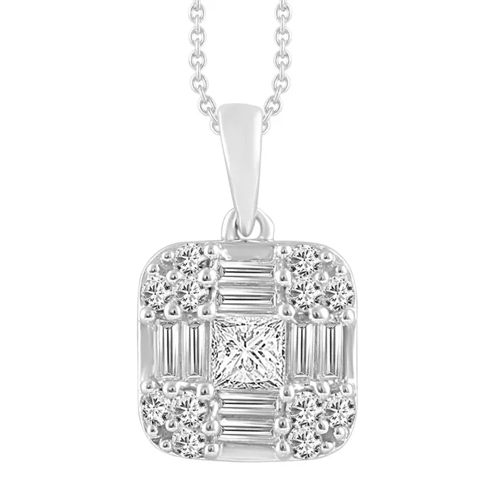 LADIES PENDANT WITH CHAIN 050CT ROUNDPRINCESSBAGUETTE DIAMOND 14K WHITE GOLD AV Necklaces LADIES PENDANT WITH CHAIN 050CT ROUNDPRINCESSBAGUETTE DIAMOND 14K WHITE GOLD AV Necklaces
