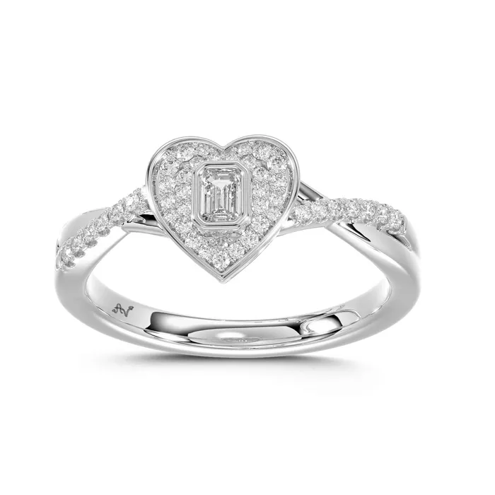 LADIES RING 025CT ROUNDEMERALD DIAMOND 14K WHITE GOLD AV Rings