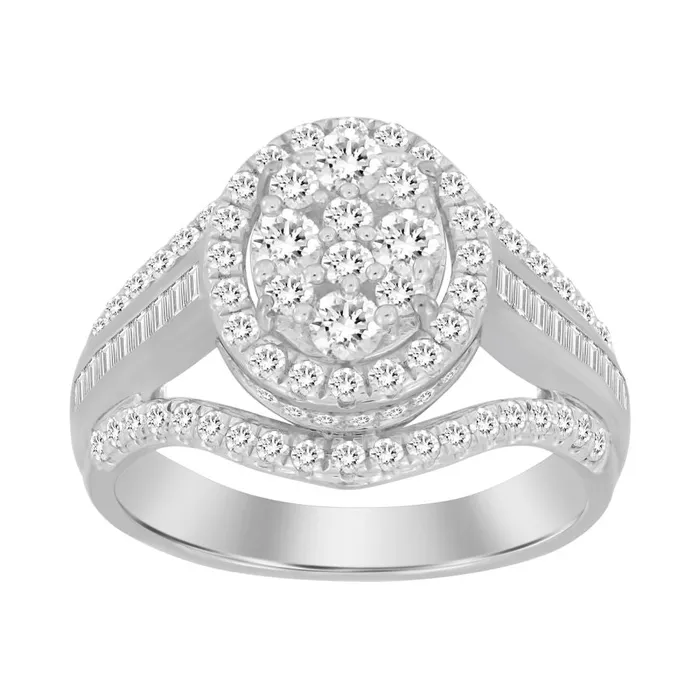 LADIES RING 100CT ROUNDBAGUETTE DIAMOND 10K WHITE GOLD AV Rings
