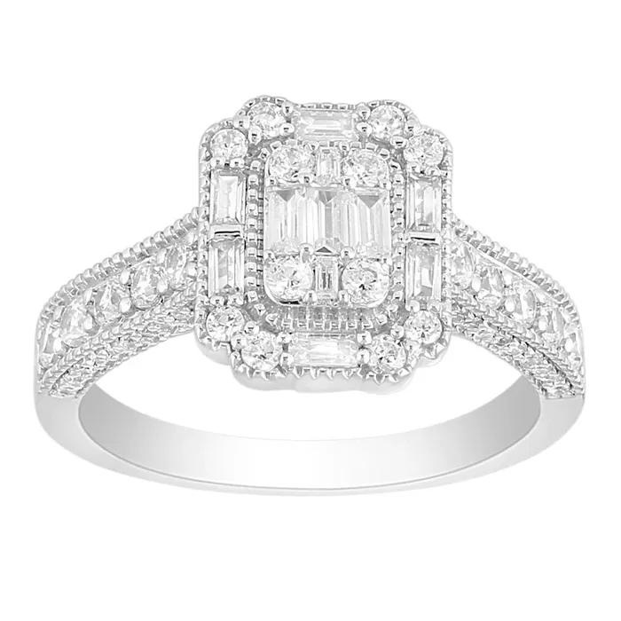 LADIES RING 100CT ROUNDBAGUETTE DIAMOND 14K WHITE GOLD AV Rings