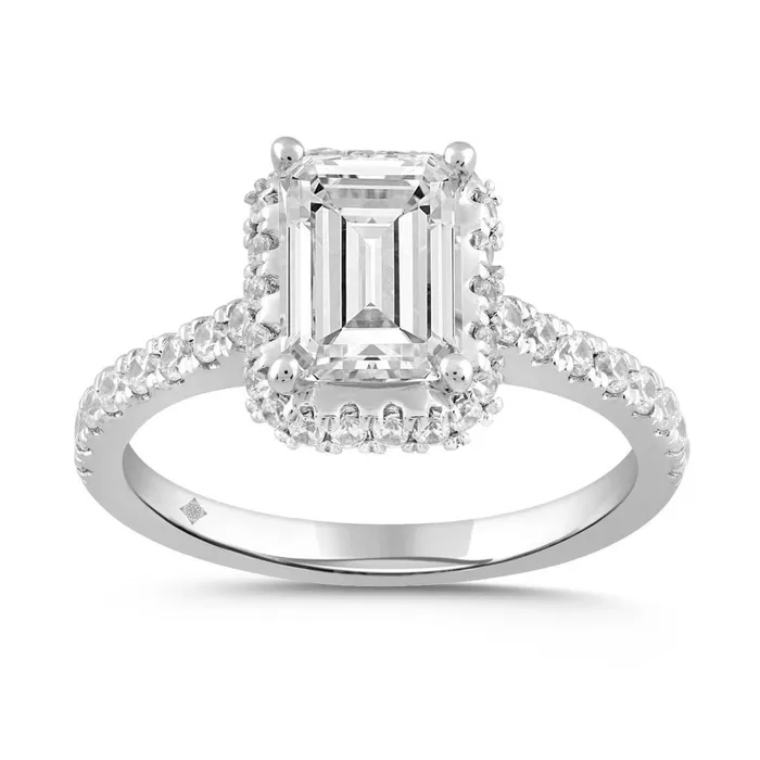 LADIES RING 2 12CT ROUNDEMERALD DIAMOND 14K WHITE GOLD CENTER STONE EMERALD DIAMOND 2CT Ethos Rings
