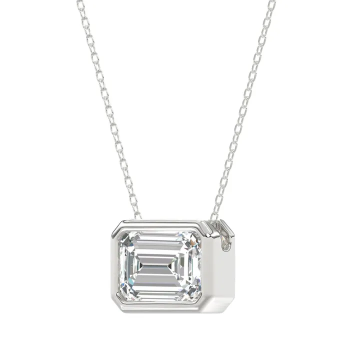 LADIES SOLITAIRE PENDANT 3CT EMERALD DIAMOND 14K WHITE GOLD Ethos Necklaces