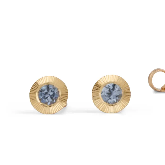 Large Aurora Blue Montana Sapphire Stud Earring in Yellow Gold Corey Egan Earrings