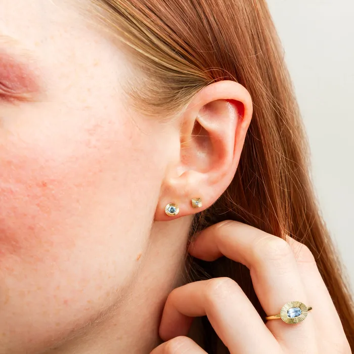 Large Aurora Blue Montana Sapphire Stud Earring in Yellow Gold Corey Egan Earrings