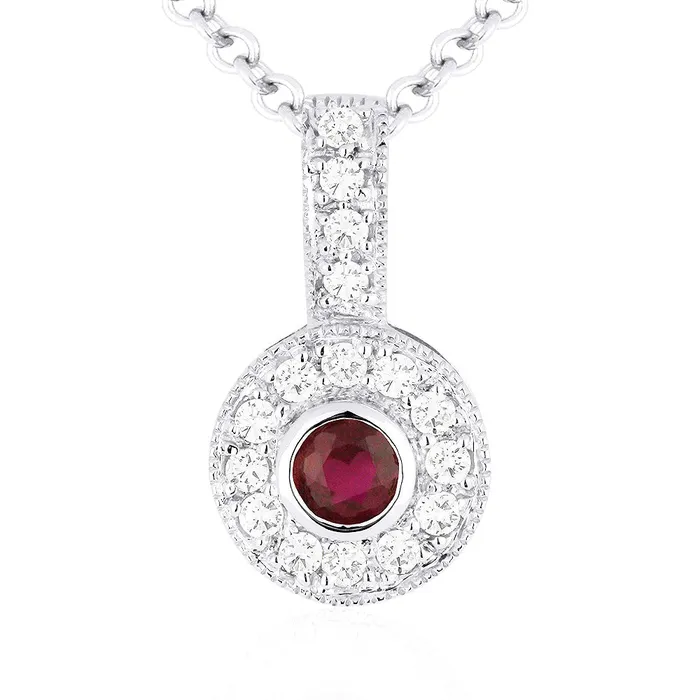 Madison L 14K White Gold 030ctw Halo Style Sapphire Necklace MADISON L Necklaces