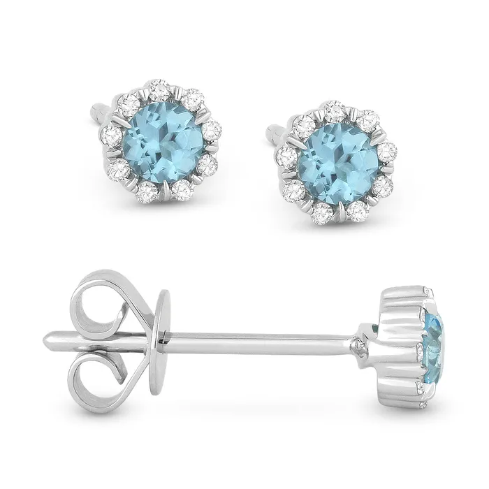 Madison L 14K White Gold 032ctw Stud Style Round Blue Topaz and Diamonds Earrings MADISON L Earrings Madison L 14K White Gold 032ctw Stud Style Round Blue Topaz and Diamonds Earrings MADISON L Earrings