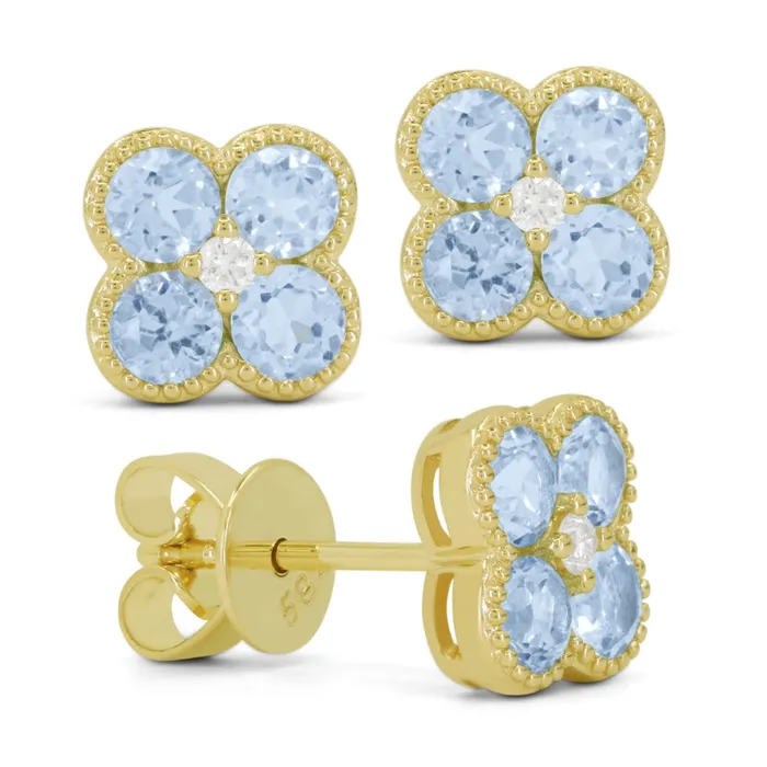 Madison L 14K Yellow Gold 108ctw Cluster Style Round Blue Topaz and Diamonds Earrings MADISON L Earrings Madison L 14K Yellow Gold 108ctw Cluster Style Round Blue Topaz and Diamonds Earrings MADISON L Earrings