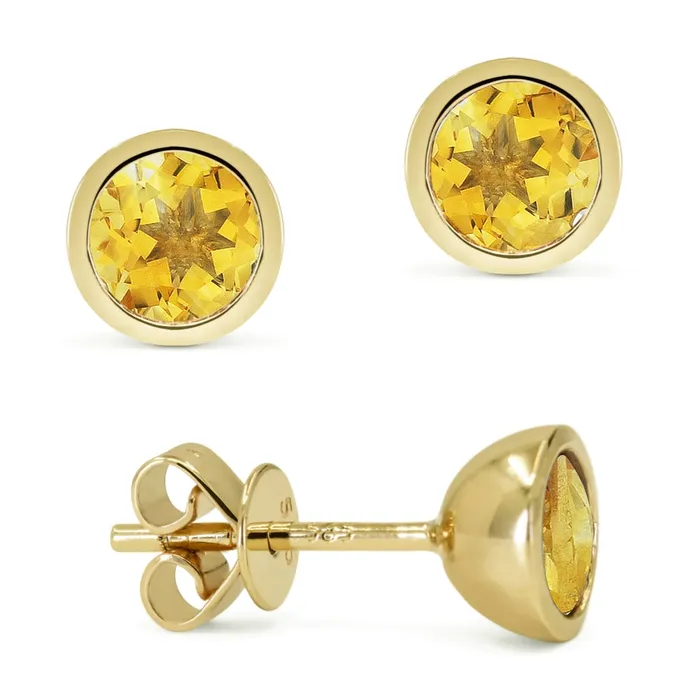MADISON L Earrings Madison L 14K Yellow Gold 99ctw Solitaire Bezel Style Round Citrines Earrings