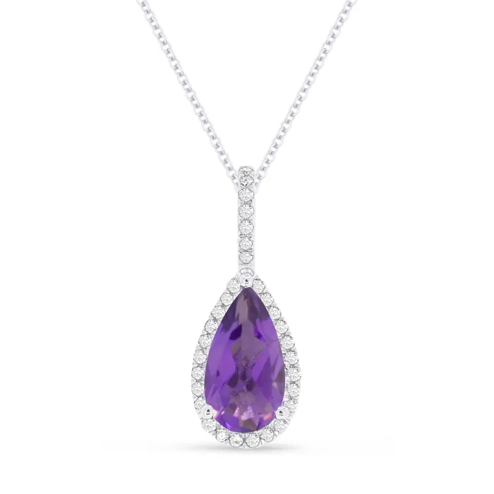 MADISON L Necklaces Madison L 14K White Gold 143ctw Halo Style Amethyst Necklace MADISON L Necklaces Madison L 14K White Gold 143ctw Halo Style Amethyst Necklace