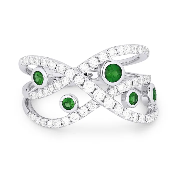MADISON L Rings Madison L 14K White Gold 093ctw Ribbon Style Emeralds and Diamonds Ring MADISON L Rings Madison L 14K White Gold 093ctw Ribbon Style Emeralds and Diamonds Ring