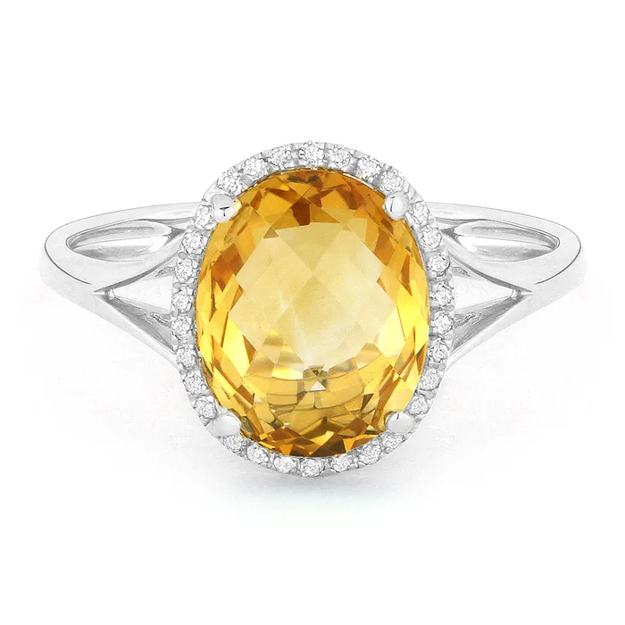 MADISON L Rings Madison L 14K White Gold 260ctw Halo Style Citrine and Diamonds Ring MADISON L Rings Madison L 14K White Gold 260ctw Halo Style Citrine and Diamonds Ring