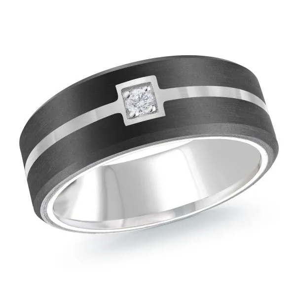 MALO BANDS Rings Malo 8mm 005ctw Crabon Fiber and 14K White Gold Wedding Band MALO BANDS Rings Malo 8mm 005ctw Crabon Fiber and 14K White Gold Wedding Band