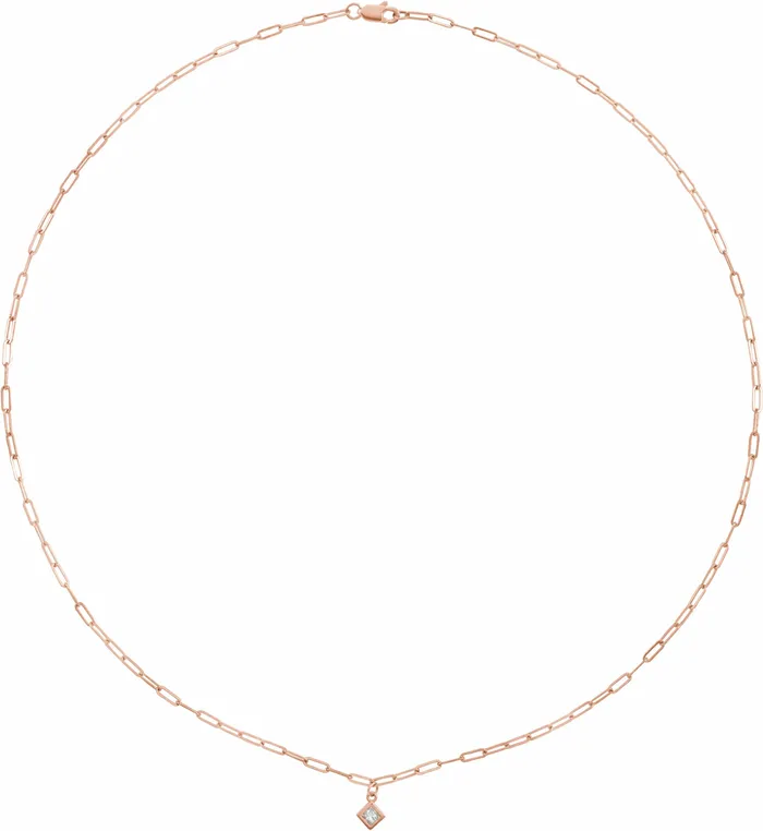 Micro BezelSet Natural Princess or Round Diamond 16 or 18 Necklace Solid 14K Yellow White Rose Gold Storyteller by Vintage Magnality Necklaces