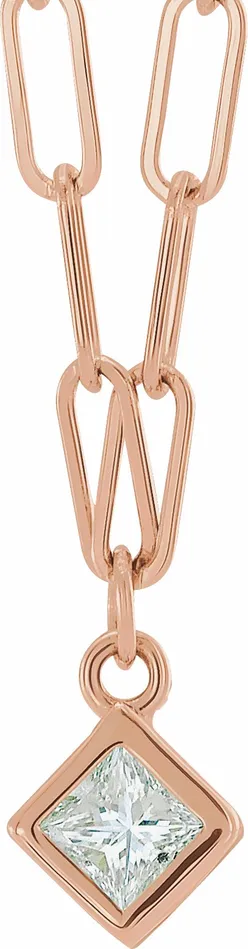 Micro BezelSet Natural Princess or Round Diamond 16 or 18 Necklace Solid 14K Yellow White Rose Gold Storyteller by Vintage Magnality Necklaces