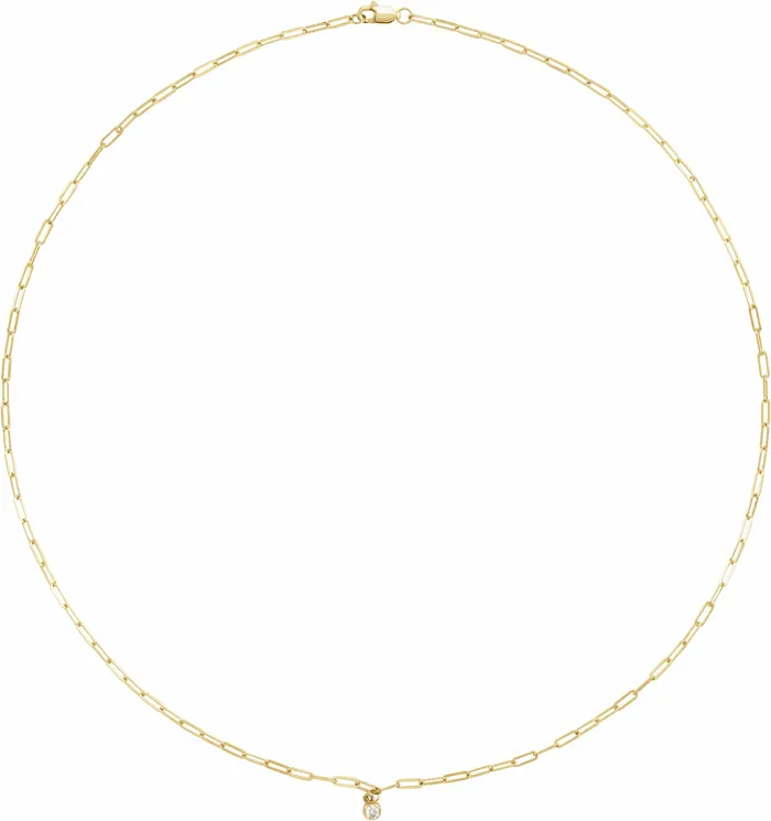 Micro BezelSet Natural Princess or Round Diamond 16 or 18 Necklace Solid 14K Yellow White Rose Gold Storyteller by Vintage Magnality Necklaces