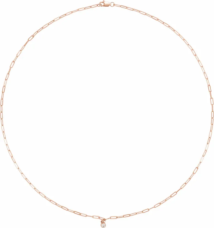 Micro BezelSet Natural Princess or Round Diamond 16 or 18 Necklace Solid 14K Yellow White Rose Gold Storyteller by Vintage Magnality Necklaces
