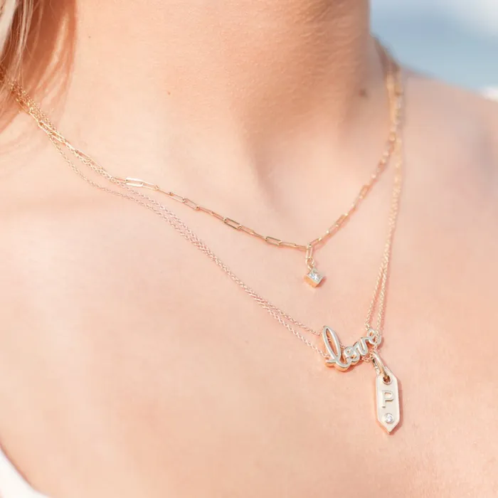 Micro BezelSet Natural Princess or Round Diamond 16 or 18 Necklace Solid 14K Yellow White Rose Gold Storyteller by Vintage Magnality Necklaces