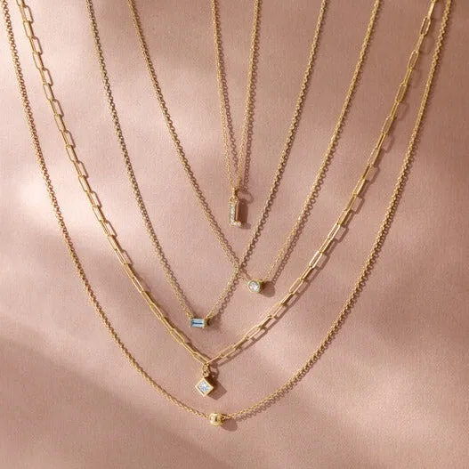 Micro BezelSet Natural Princess or Round Diamond 16 or 18 Necklace Solid 14K Yellow White Rose Gold Storyteller by Vintage Magnality Necklaces