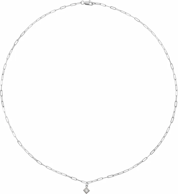 Micro BezelSet Natural Princess or Round Diamond 16 or 18 Necklace Solid 14K Yellow White Rose Gold Storyteller by Vintage Magnality Necklaces