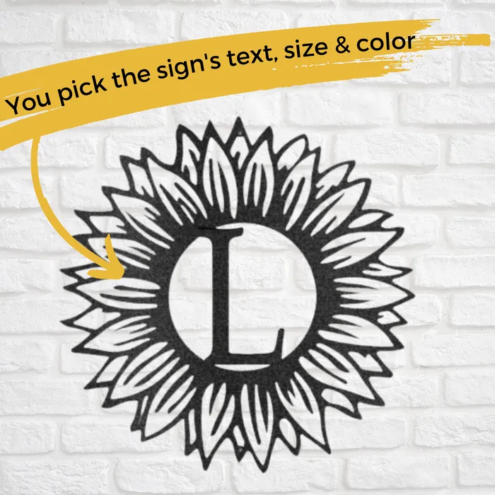 My Easy Monogram Sunflower Initial Letter Metal Sign Family Name Sign Initial Wall Decor Front Porch Name Sign Necklaces