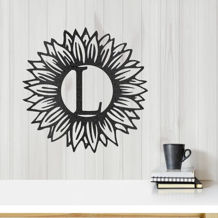 My Easy Monogram Sunflower Initial Letter Metal Sign Family Name Sign Initial Wall Decor Front Porch Name Sign Necklaces