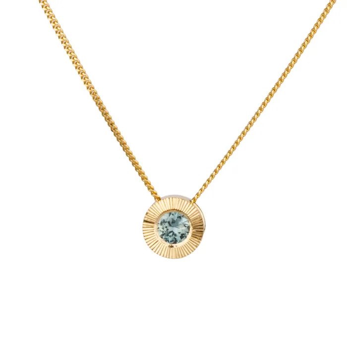 Necklaces Corey Egan Light Teal Montana Sapphire Medium Aurora Necklace in Yellow Gold